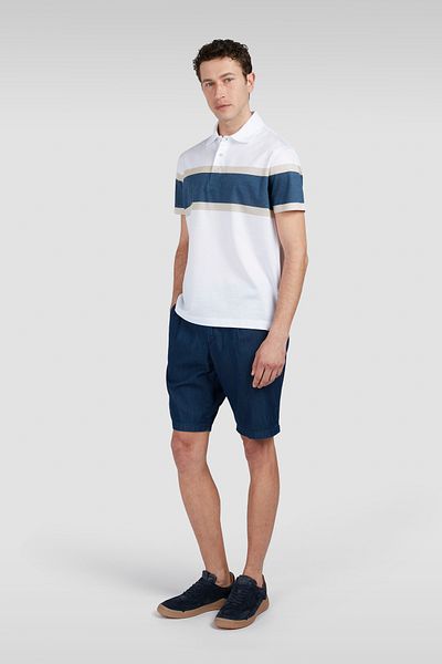 PAUL&SHARK Men's Cotton Polo Collar Button Closure Short Sleeve White Polo Collar T-Shirt 25411260 -344