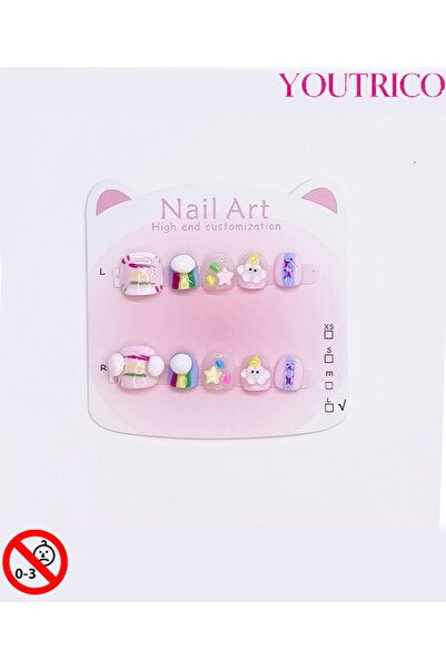 Youtrico أظافر لاصقة للأطفال مصنوعة يدويًا بنسبة 100% باللون الأخضر النجمي، آ...