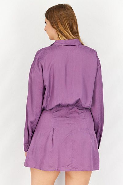 NA-KD Women Seam Detail Spread Collar Casual Mini Shirt Dress, Purple