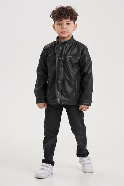 Gold Class Snap Decorated Zippered Lined Boy's Leather Jacket 23081