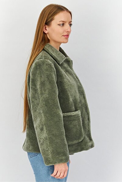 REBECCA MINKOFF Women Faux Fur Long Sleeve Jacket, Olive