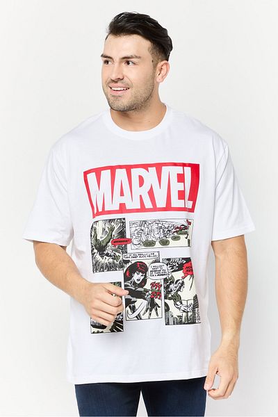 Marvel Men Crew Neck Short Sleeves Graphic Print T-Shirt, White