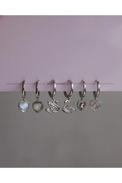 Reorah Collection مجموعة أقراط سوان لاف - مجموعة أقراط سوان على شكل قلب