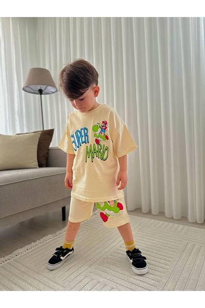jeliboomkidswear Boy's Super Mario Character Printed Bottom Top Summer Set