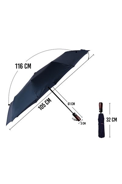 Biggdesign Moods Up Premium Wooden Handle Navy Blue Fully Automatic Umbrella