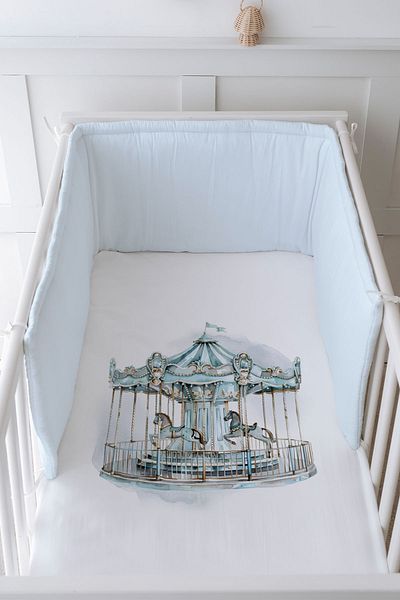 Tuğba Kuğu Baby Bedside Protector and Printed Sheet Sleeping Set - Royal Series - Blue Carousel