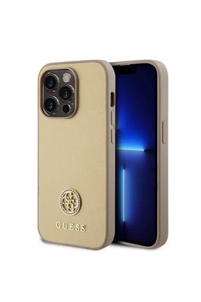 Guess Protective Cover Guess PU 4G Strass Metal Logo for iPhone 15 Pro Max, Gold