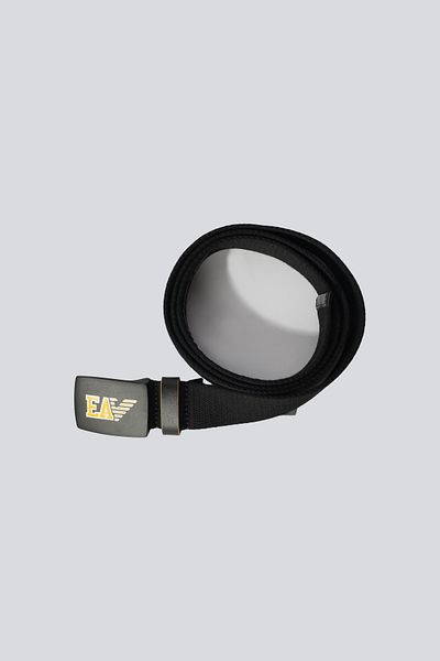 Emporio Armani Men's Logo Pattern Metal Buckle Fabric Black-Yellow Belt Y4S409 Yi42V-253