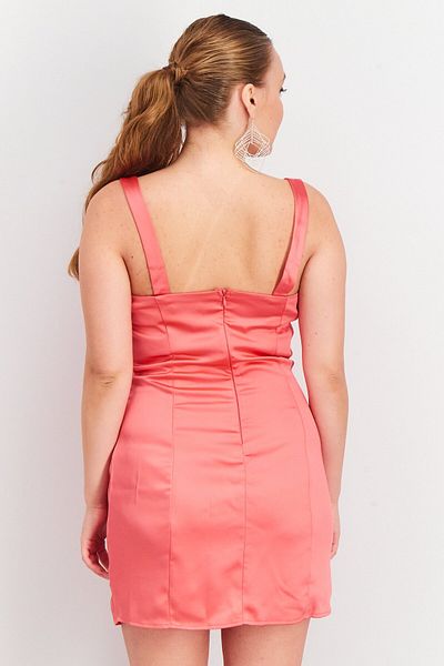 Aqua Women Satin Square Neck Mini Dress, Pink