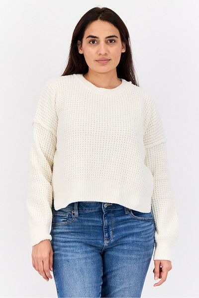 PİNK ROSE Women Crew Neck Knitted Sweater, White