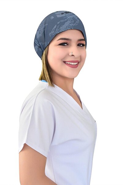 Nur Ortopedi Unisex Lacivert Harita Desenli Doktor Hemşire Cerrahi Hastane Aş...