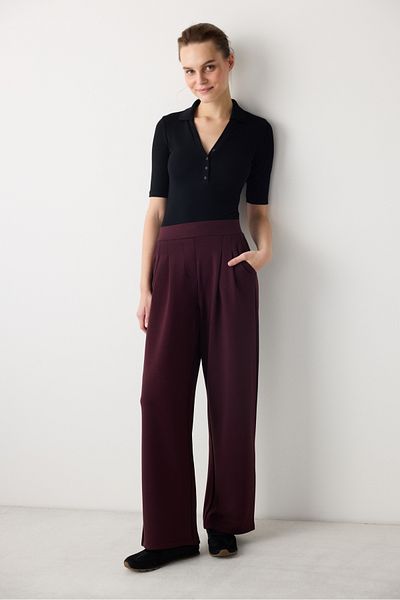 Penti Dark Plum High Waist Pleat Straight Pants