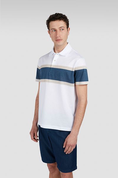 PAUL&SHARK Men's Cotton Polo Collar Button Closure Short Sleeve White Polo Collar T-Shirt 25411260 -344