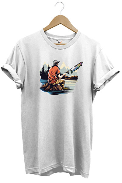 WİDİ Pescuit Pescuit Imprimat Pescuit Păstrăv 100% Bumbac Tricou alb Regular Fit