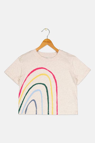 GAP Kids Girl Graphic Print Top, Heather Cream
