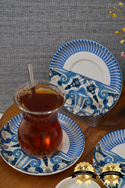 Heda Porselen Azur 6 Piece Porcelain Tea Plate Set