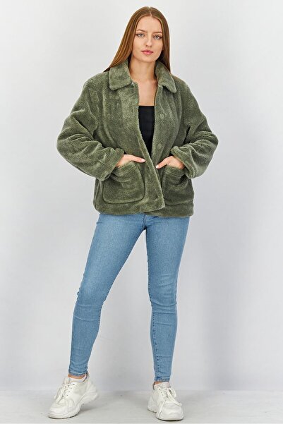 REBECCA MINKOFF Women Faux Fur Long Sleeve Jacket, Olive