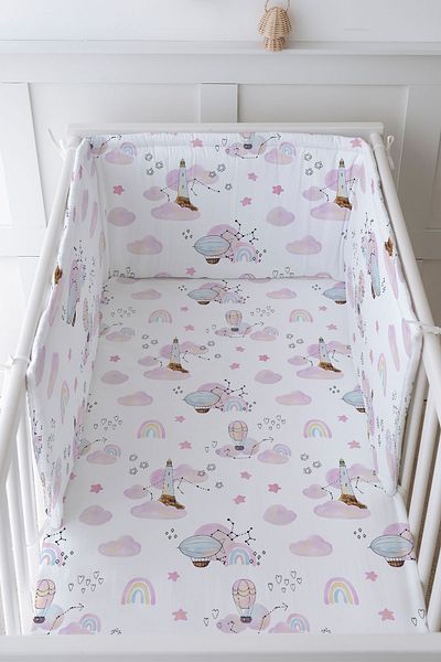 Tuğba Kuğu Baby Bedside and Sleeping Set - İconic Series - Rainbow with Pink Air Balloons