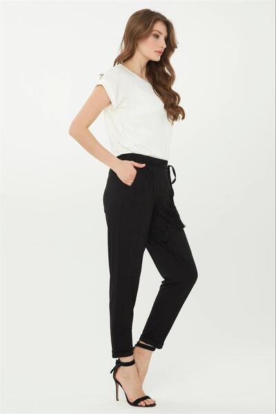 Desen Triko Pantaloni negri din bumbac pieptănat pentru femei 22722-2Y4