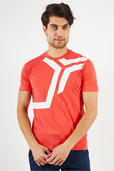John Richmond Men Sportswear Fit Crew Neck Short Sleeve Graphic T-shirt, Coral
