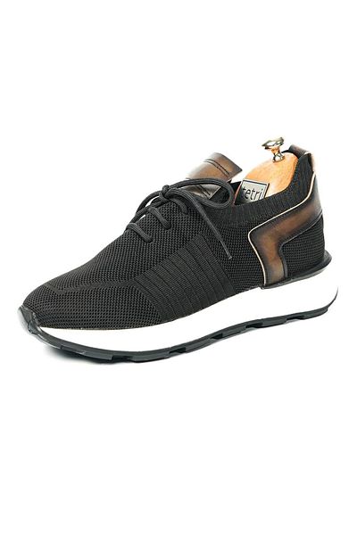 TETRİ Leonidas Model - Genuine Leather Knitwear Men's Black Sneakers