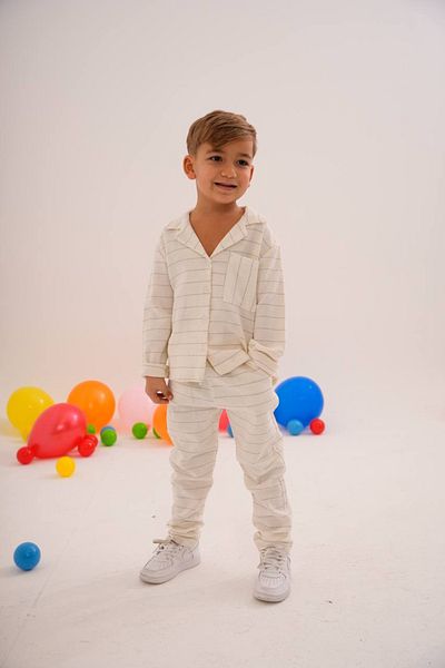 anonim Boy's Cotton Linen Fabric Collar Jacket Set