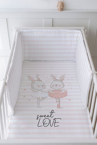 Tuğba Kuğu Baby Bedside Protector and Printed Sheet Sleeping Set - İconic Series - Ballerina Rabbits