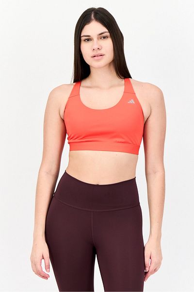 adidas Women Brand Logo Padded Ultimate Medium Support Sports Bra, Red