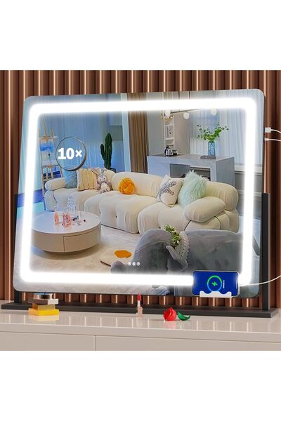 ETG مرآة مكياج بإضاءة LED مع تكبير 10 مرات ومنفذ شحن USB