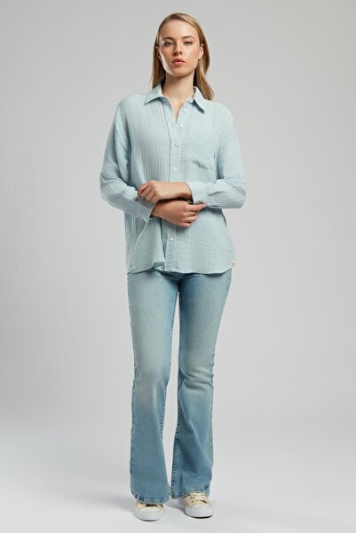 Lee Cooper Alma Women's 100% Cotton Woven Shirt Blue-White Striped