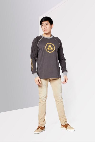 Diesel Men Crew Neck Long Sleeve Brand Logo T-shirt, Grey