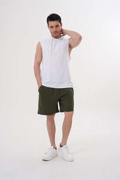 ACTIVE MODA -Men's Smoke Color Sports Athlete- Shorts Suit 2-Piece Cotton Fabric Large Size
