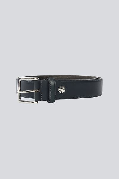 PAUL&SHARK Men's Metal Buckle Leather Brand Logo Navy Blue Belt 21416037 -013