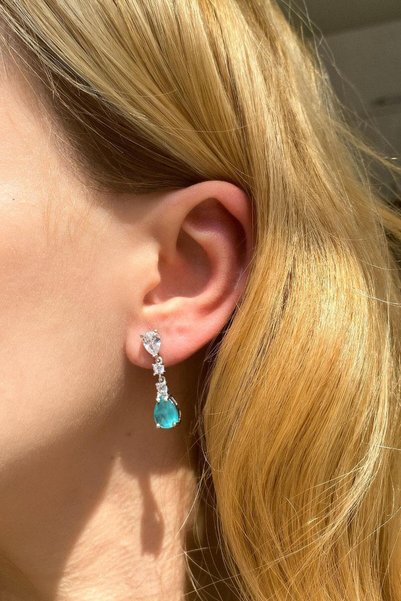 Spossy Silver Jewelry 925 Ayar Gümüş Silver Kaplamalı Zümrüt Yeşili Sallantıl...