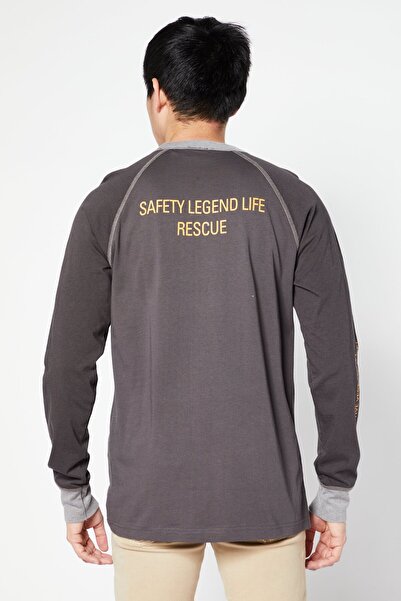 Diesel Men Crew Neck Long Sleeve Brand Logo T-Shirt, Grey