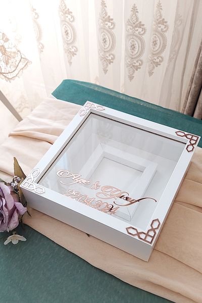 Verda Çerçeve 25X25 cm White-Classic (Rose) Memory Frame with Photo Section - 6 cm Deep Memory Frame