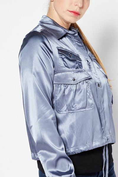 Diesel قميص نسائي سادة بأكمام طويلة وياقة واسعة، أزرق حكيم