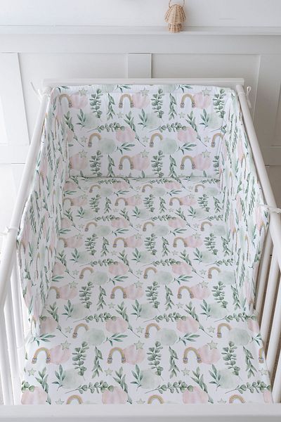 Tuğba Kuğu Baby Bedside Protector and Printed Sheet Sleeping Set - İconic Series - Cotton Candy Clouds