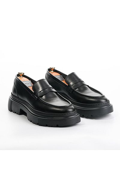TETRİ Ramonelli Model Genuine Leather Handmade Men's Black Opening Leather Casual Shoes