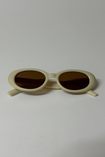 Eyesofia Uovo Oval Vintage Model Unisex Cream Brown Luxury Sunglasses