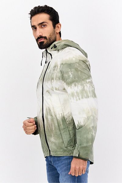 Selected Homme هودي رجالي بأكمام طويلة وغطاء رأس وصبغة بلون أخضر كاكي