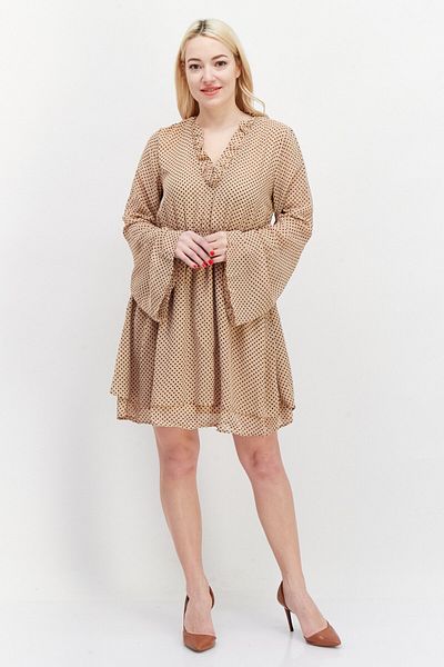 NA-KD Women Polka Dot Shirred Mini Dress, Beige