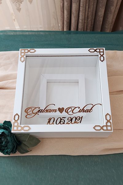 Verda Çerçeve 25X25 cm White-Classic (Bronze) Memory Frame with Photo Section - 6 cm Depth Memory Frame