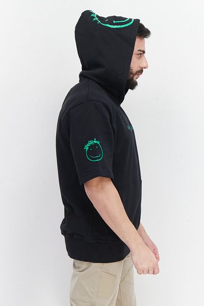 KA-1 Men Sportswear Fit Short Sleeve Outdoor Hoodie, Black