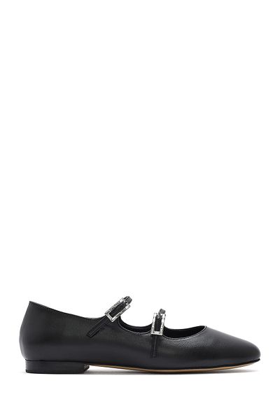 Derimod Women's Black Double Buckle Leather Ballerinas 25Sfd 230418