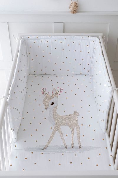 Tuğba Kuğu Baby Bedside Protector and Printed Sheet Sleeping Set - İconic Series - Deer with Flower Horns