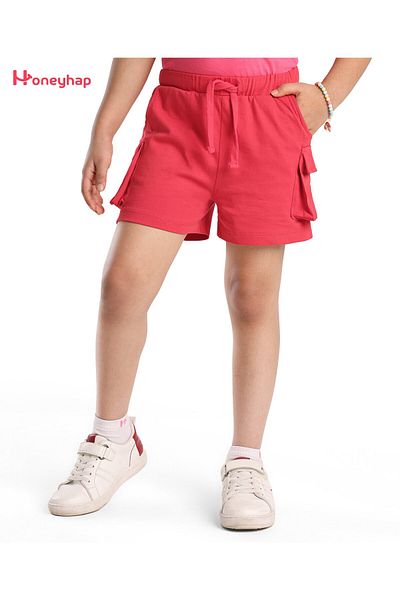 Honeyhap Honeyhap Cotton Knit Mid Thigh Length Shorts with Pockets - Red