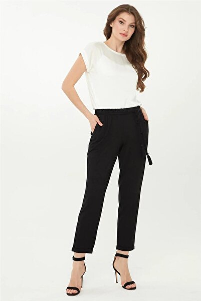 Desen Triko Pantaloni negri din bumbac pieptănat pentru femei 22722-2Y4