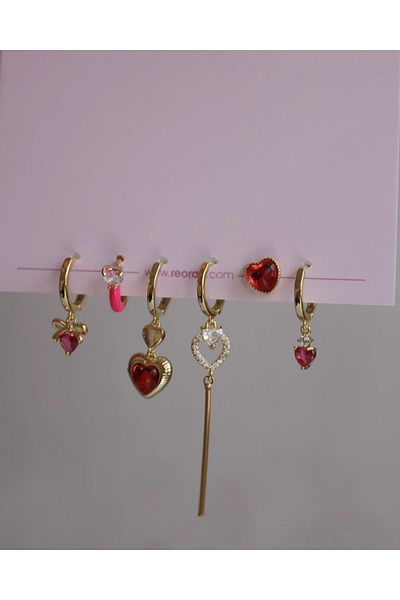 Reorah Collection Red Love Earring Set-Red Heart Earring Set