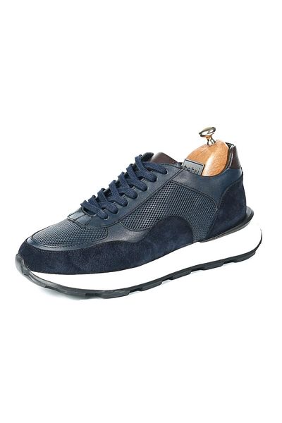 TETRİ Edmond Model Genuine Leather Handmade Men's Navy Blue Sneakers
